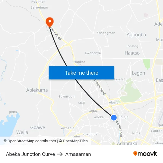 Abeka Junction Curve to Amasaman map