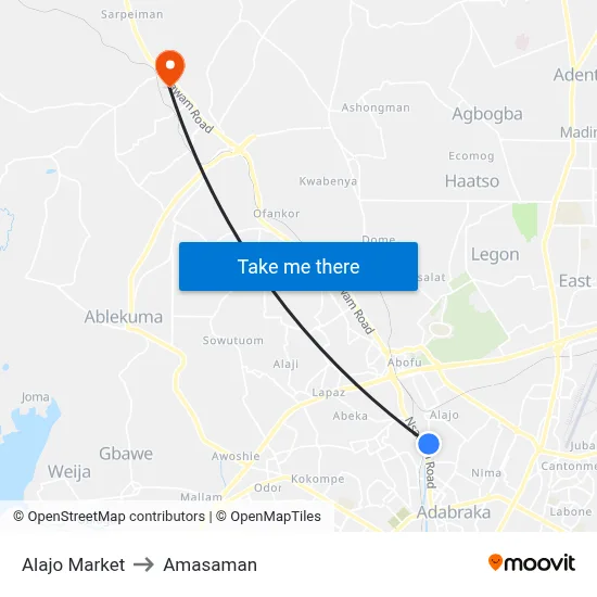 Alajo Market to Amasaman map