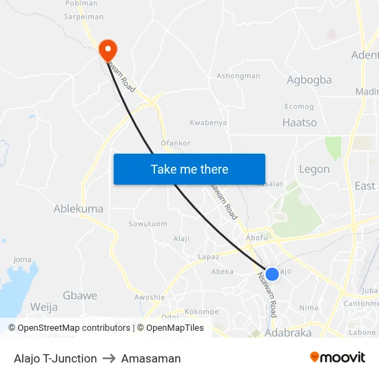 Alajo T-Junction to Amasaman map