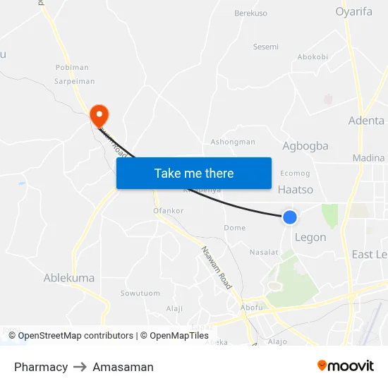 Pharmacy to Amasaman map
