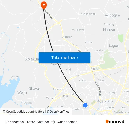 Dansoman Trotro Station to Amasaman map