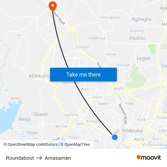 Roundabout to Amasaman map