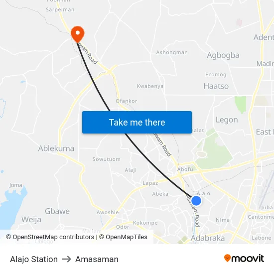 Alajo Station to Amasaman map