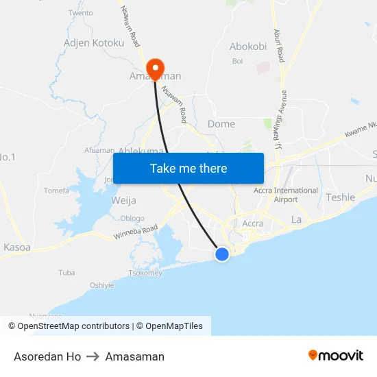 Asoredan Ho to Amasaman map
