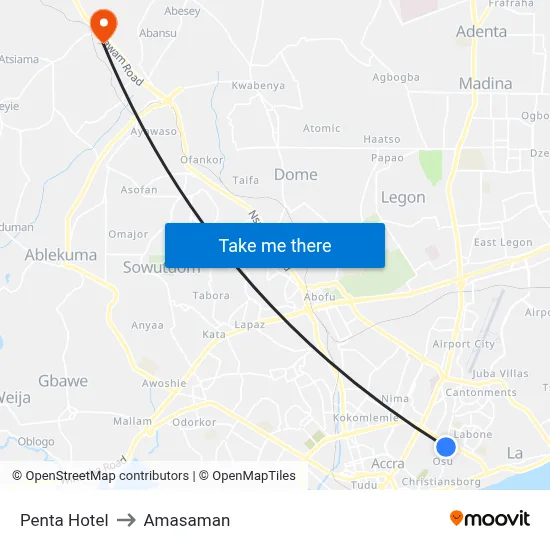 Penta Hotel to Amasaman map