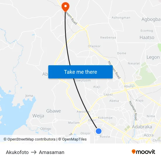 Akukofoto to Amasaman map