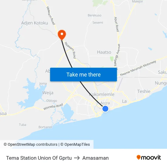 Tema Station Union Of Gprtu to Amasaman map