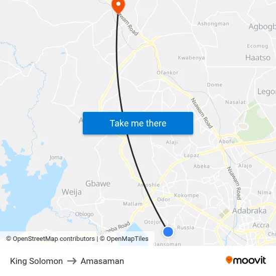 King Solomon to Amasaman map
