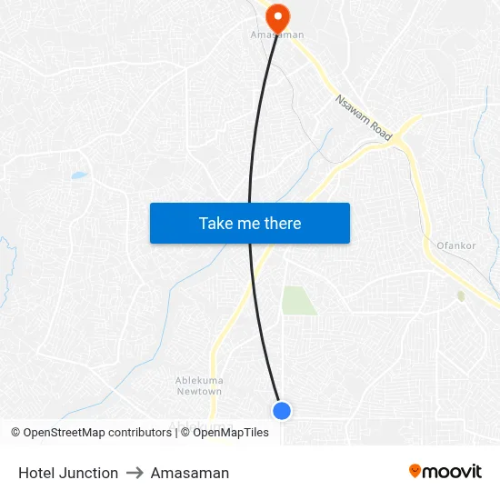 Hotel Junction to Amasaman map
