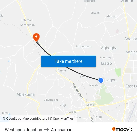 Westlands Junction to Amasaman map
