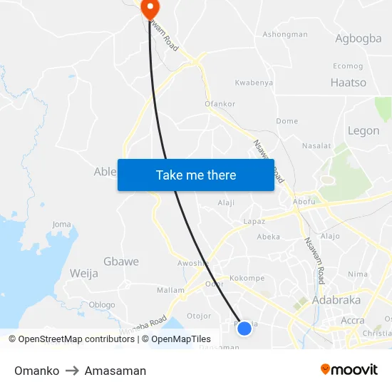 Omanko to Amasaman map