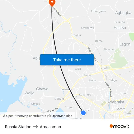 Russia Station to Amasaman map