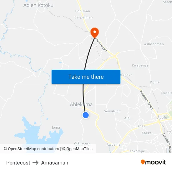 Pentecost to Amasaman map