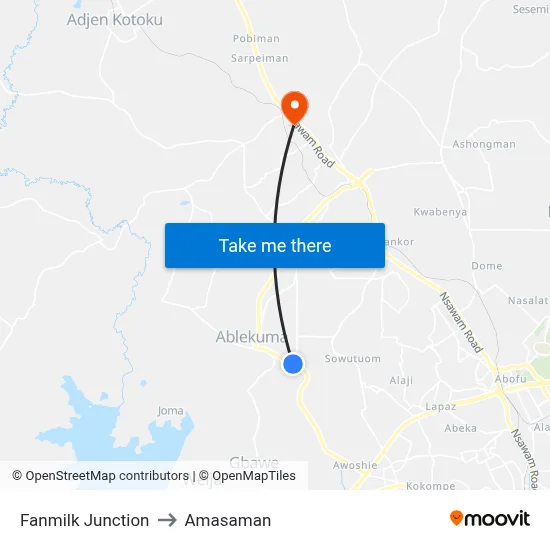 Fanmilk Junction to Amasaman map
