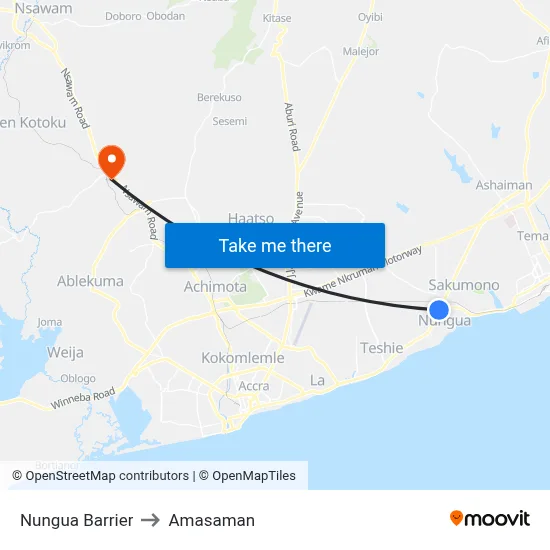 Nungua Barrier to Amasaman map