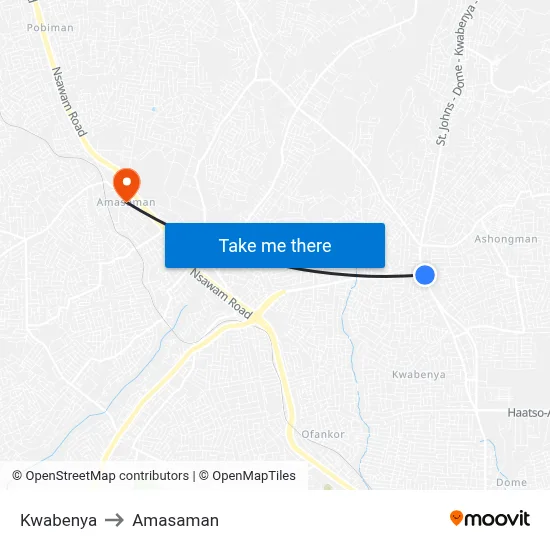 Kwabenya to Amasaman map