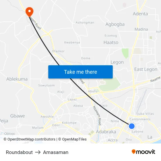 Roundabout to Amasaman map