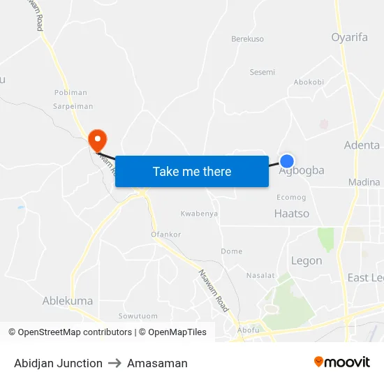 Abidjan Junction to Amasaman map