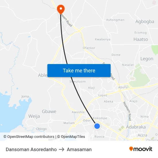 Dansoman Asoredanho to Amasaman map
