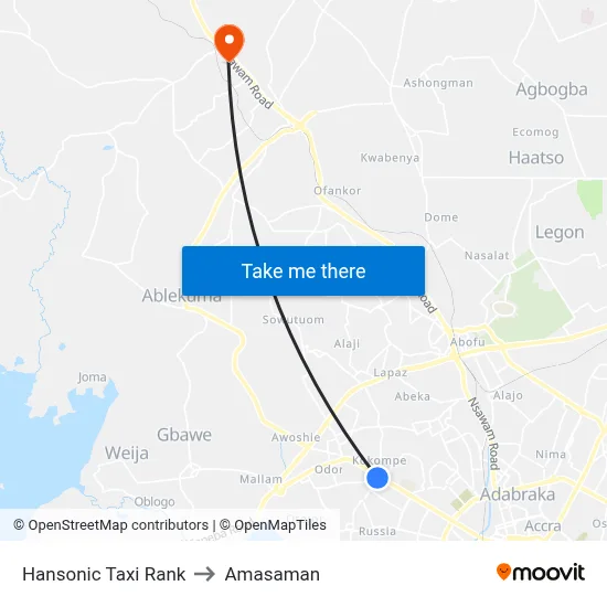 Hansonic Taxi Rank to Amasaman map