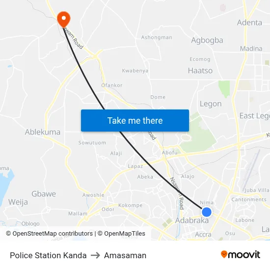 Police Station Kanda to Amasaman map