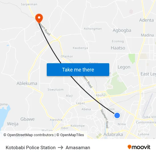 Kotobabi Police Station to Amasaman map