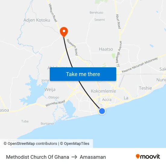 Methodist Church Of Ghana to Amasaman map