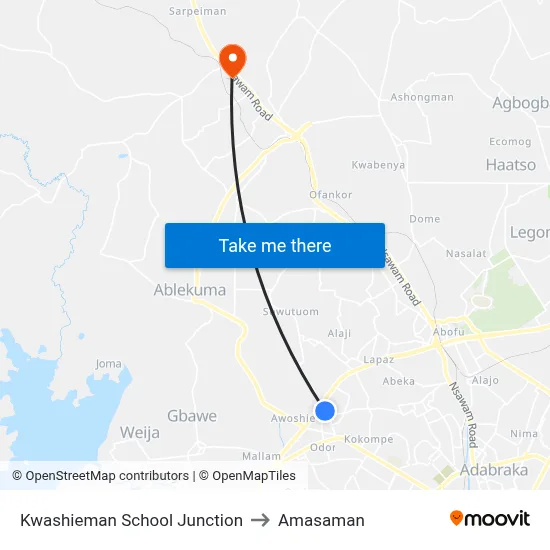 Kwashieman School Junction to Amasaman map