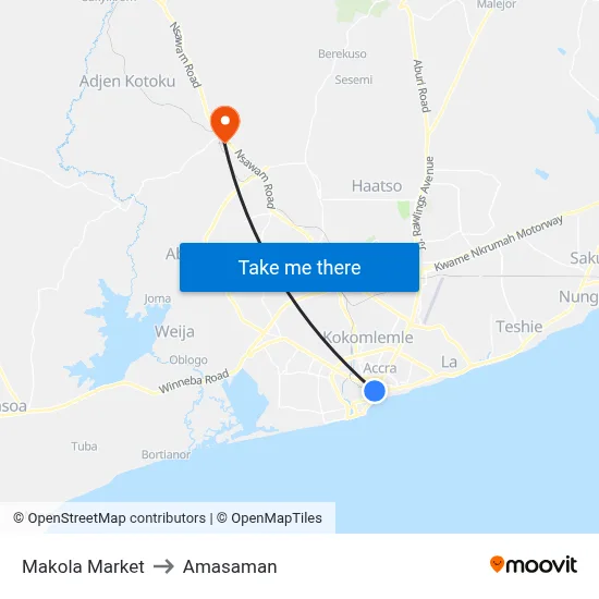 Makola Market to Amasaman map