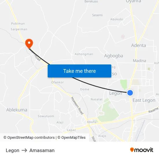 Legon to Amasaman map