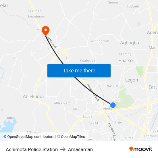Achimota Police Station to Amasaman map