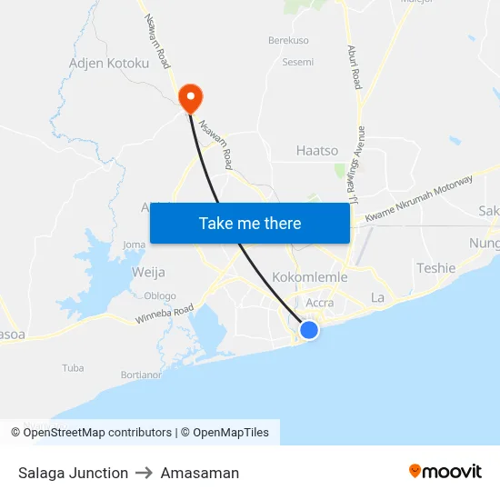 Salaga Junction to Amasaman map