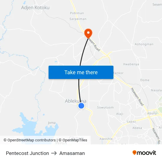 Pentecost Junction to Amasaman map