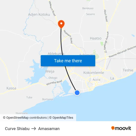 Curve Shiabu to Amasaman map