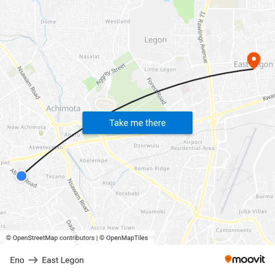 Eno to East Legon map