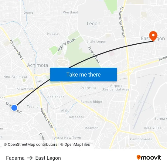Fadama to East Legon map