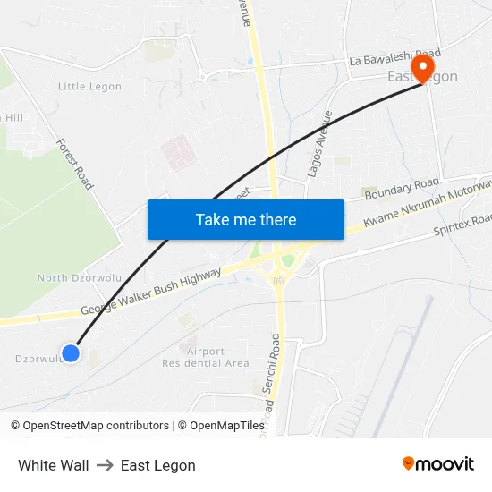 White Wall to East Legon map