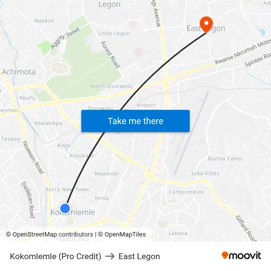 Kokomlemle (Pro Credit) to East Legon map