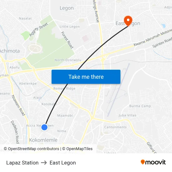 Lapaz Station to East Legon map