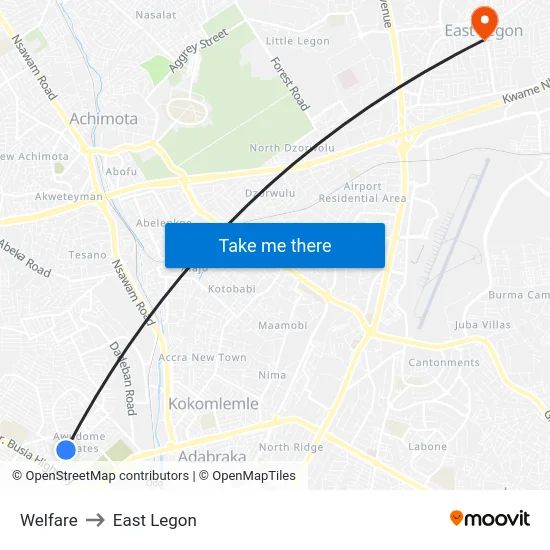 Welfare to East Legon map