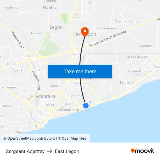 Sergeant Adjettey to East Legon map