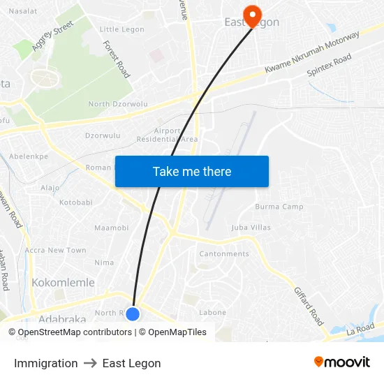 Immigration to East Legon map