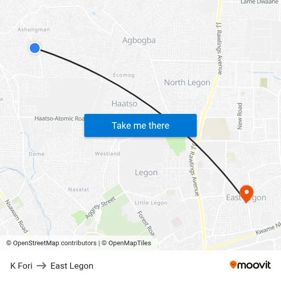 K Fori to East Legon map