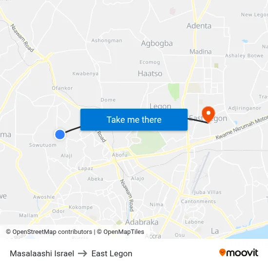 Masalaashi Israel to East Legon map