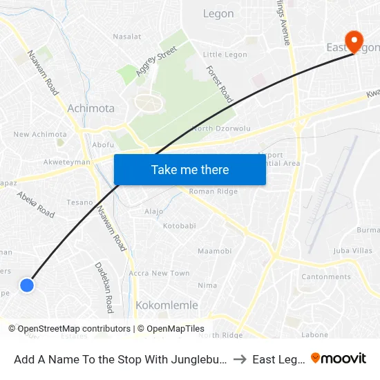 Add A Name To the Stop With Junglebus App to East Legon map