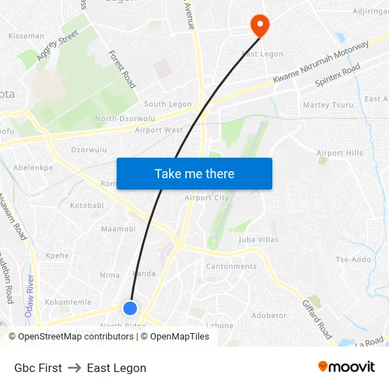Gbc First to East Legon map