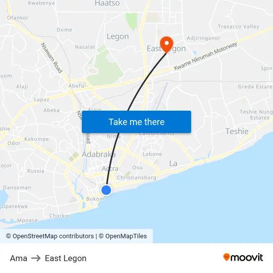 Ama to East Legon map