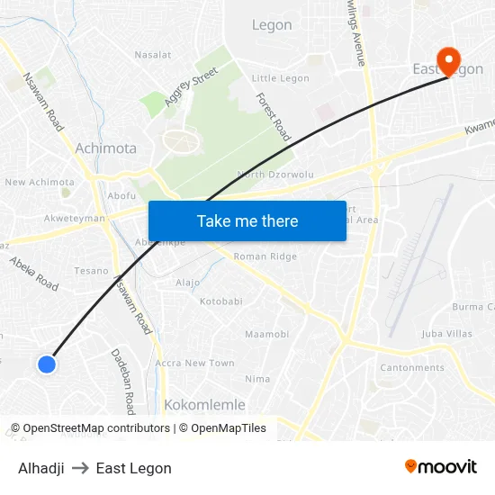 Alhadji to East Legon map