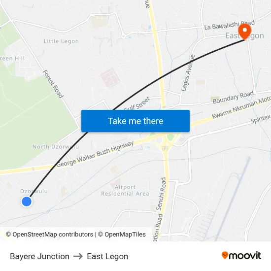 Bayere Junction to East Legon map