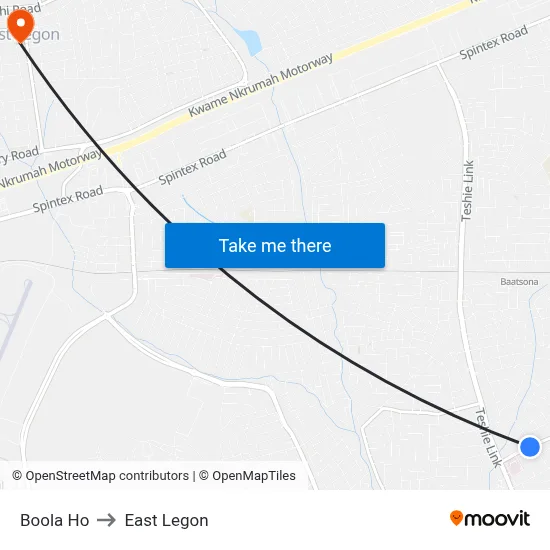 Boola Ho to East Legon map